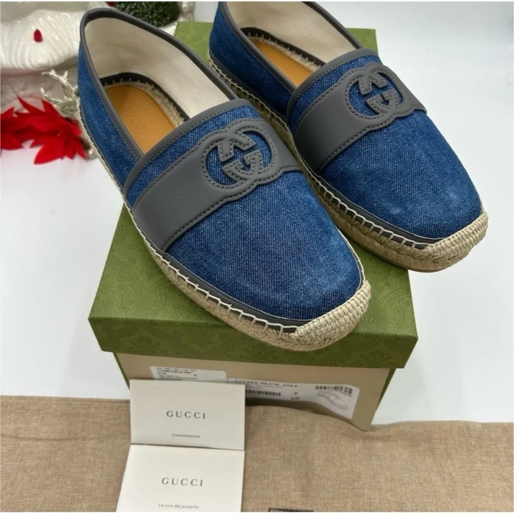 Gucci interlocking G Espadrilles in blue denim size 8 made in Spain